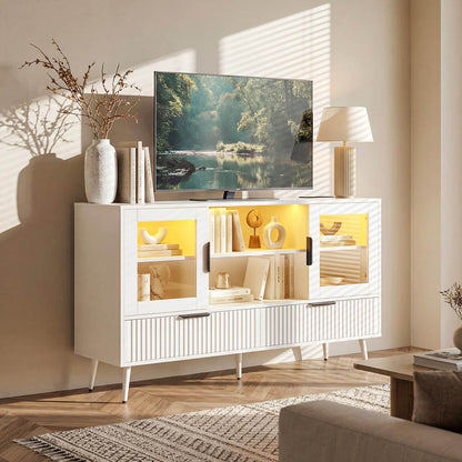 RGB LED TV Stand with Power Outlet, 45" Entertainment Center with 8 Storage Drawers & Cabinets, Vanity Storage Cabinet ,Media Console Fits 30"-55" TVs for Living Room Bedroom
