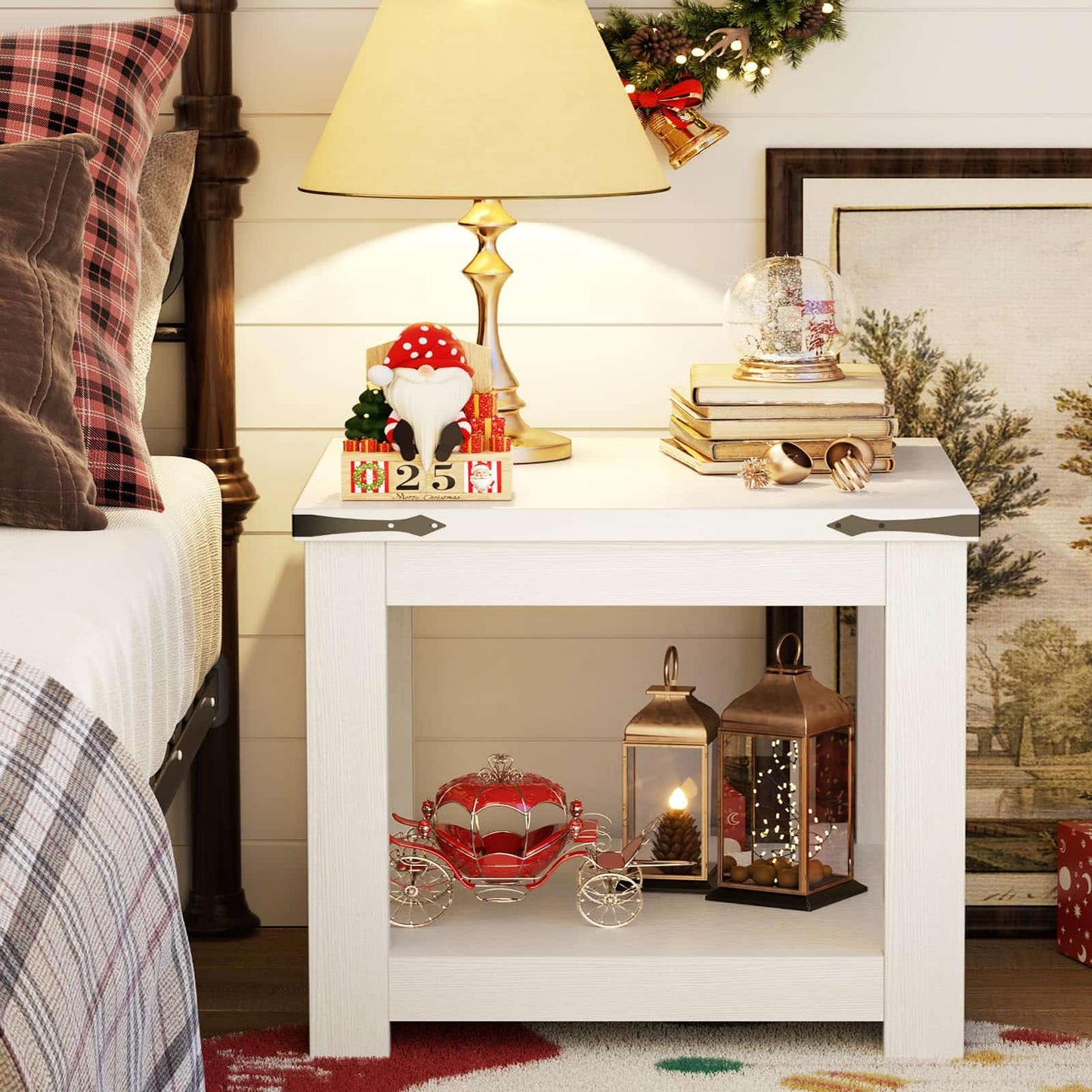 20-Inch Square Farmhouse End Table with Storage Shelf - Industrial Style for Bedroom & Living Room
