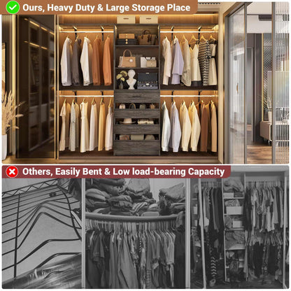 Closet System, 8FT Closet Organizer with 4 Wooden Drawers, Wood Closet Organizer System with Tower, Walk-in Closet Organizer Wardrobe