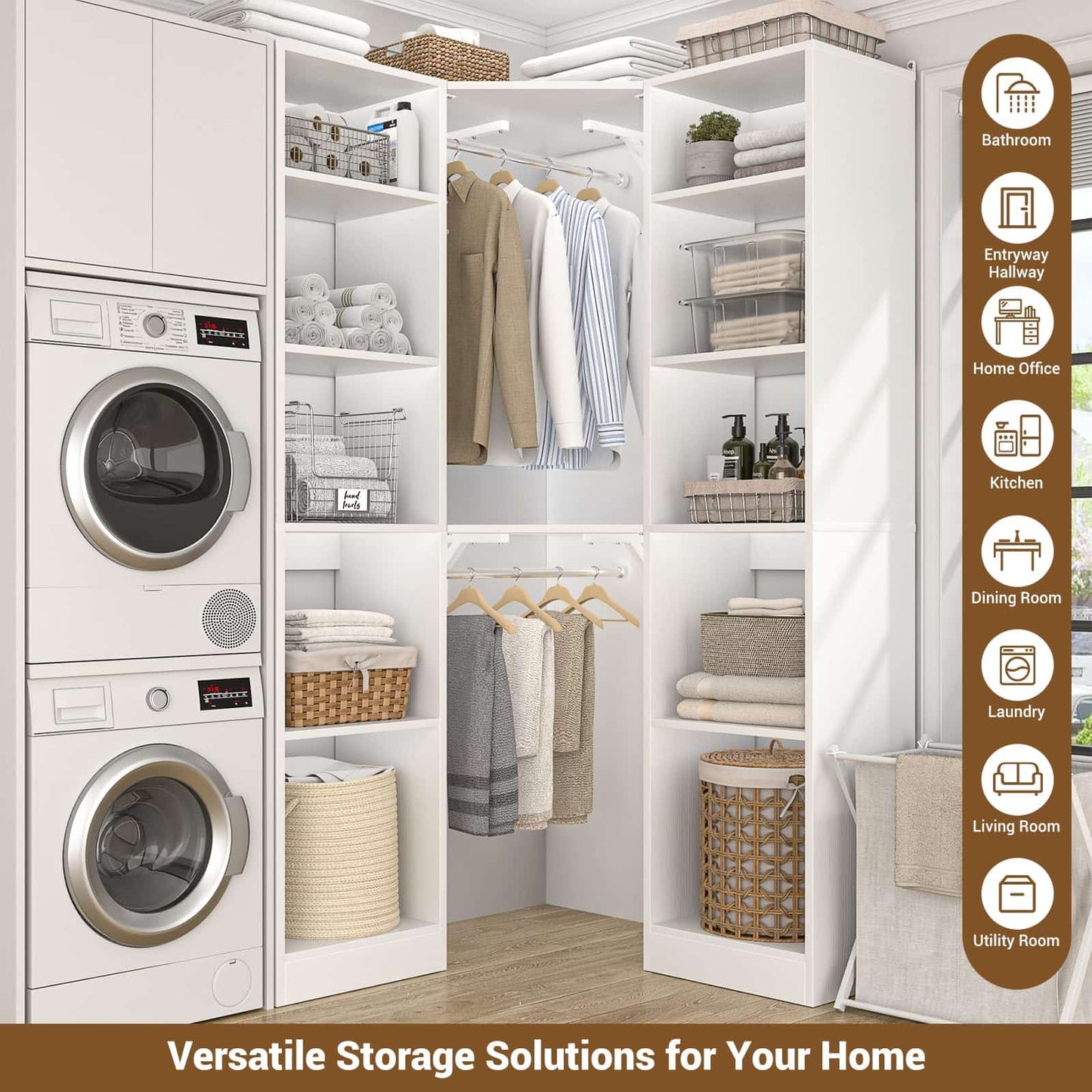 Corner Closet System with 12 Shelves, 40" Large Corner Closet Organizer System with 2 Hanging Rods