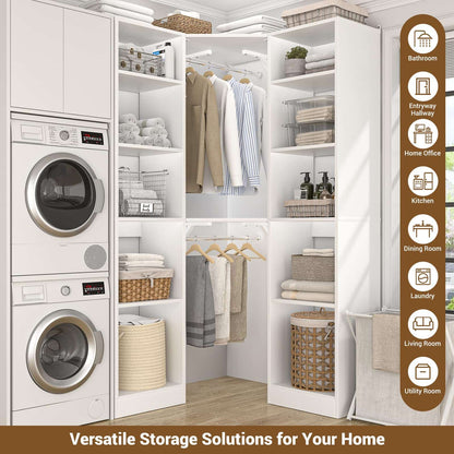 Corner Closet System with 12 Shelves, 40" Large Corner Closet Organizer System with 2 Hanging Rods
