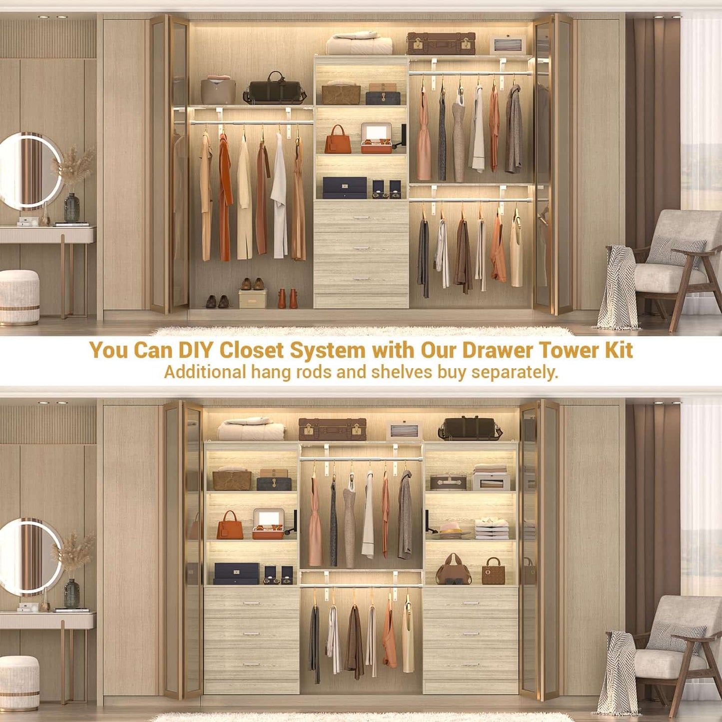 71" Tall Bookcases with 3 Large Drawers & 3 Shelves, Wooden Bookshelf for Living Room Offic