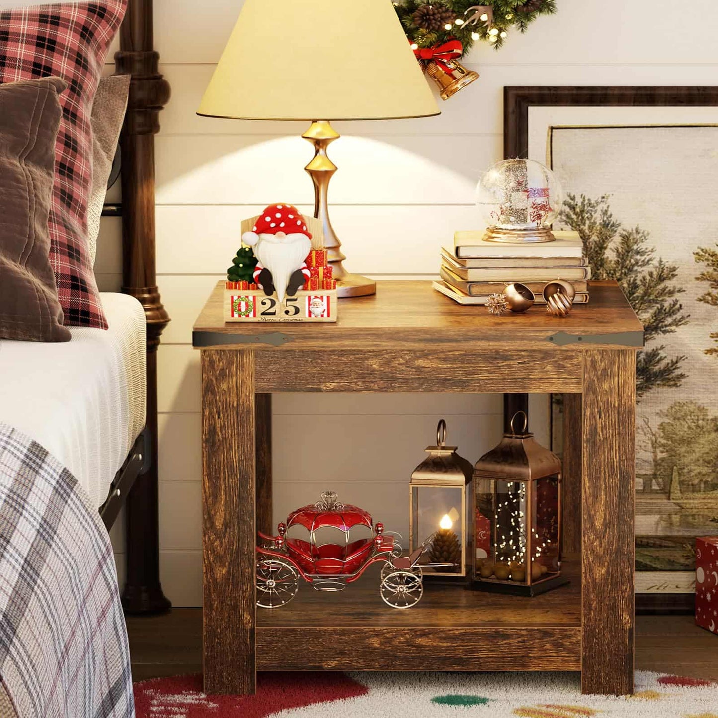 20-Inch Square Farmhouse End Table with Storage Shelf - Industrial Style for Bedroom & Living Room