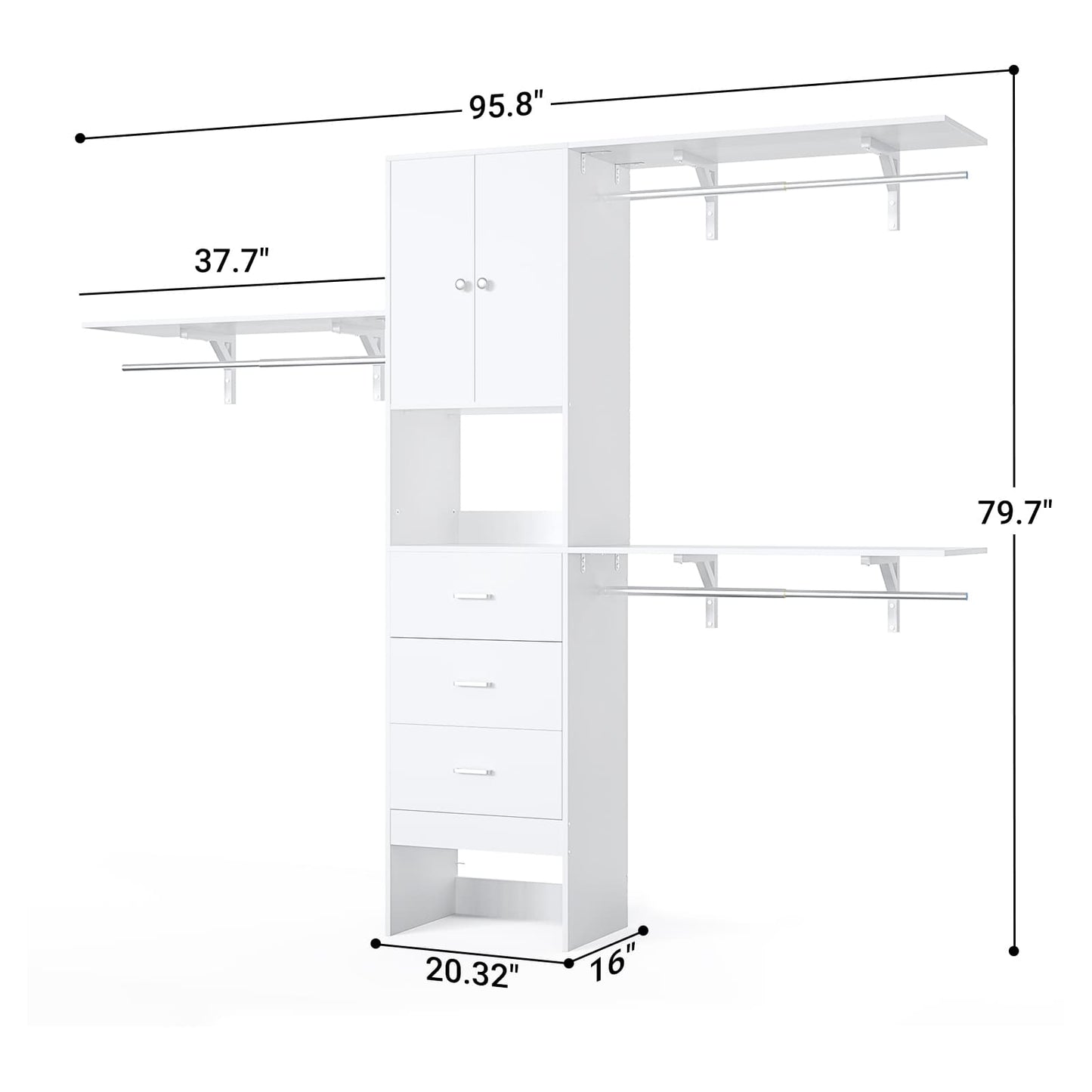 96 '' Closet Organizer System with Wood Drawers and Doors