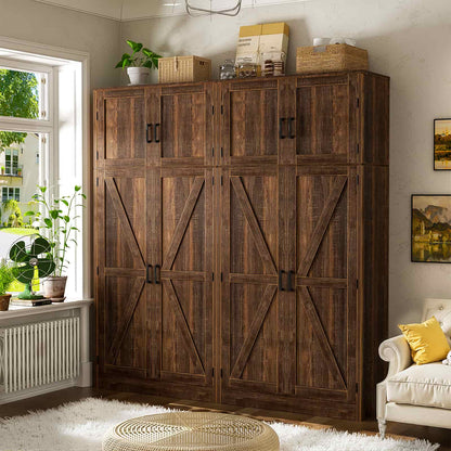 Farmhouse Kitchen Pantry Storage Cabinet with Adjustable Shelves and Barn Doors