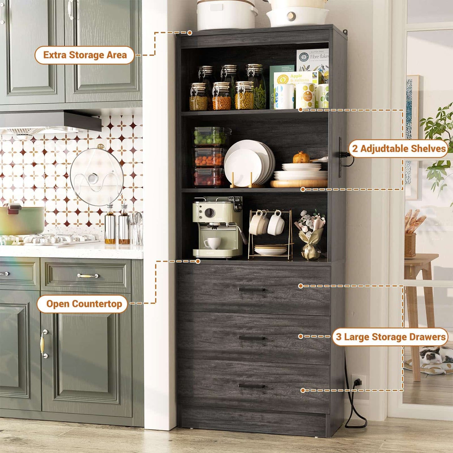 71" Tall Bookcases with 3 Large Drawers & 3 Shelves, Wooden Bookshelf for Living Room Offic