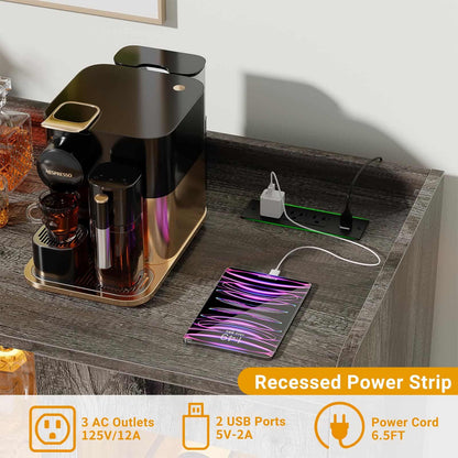 Assembled Wine Bar Cabinet with Power Outlet and LED Lights