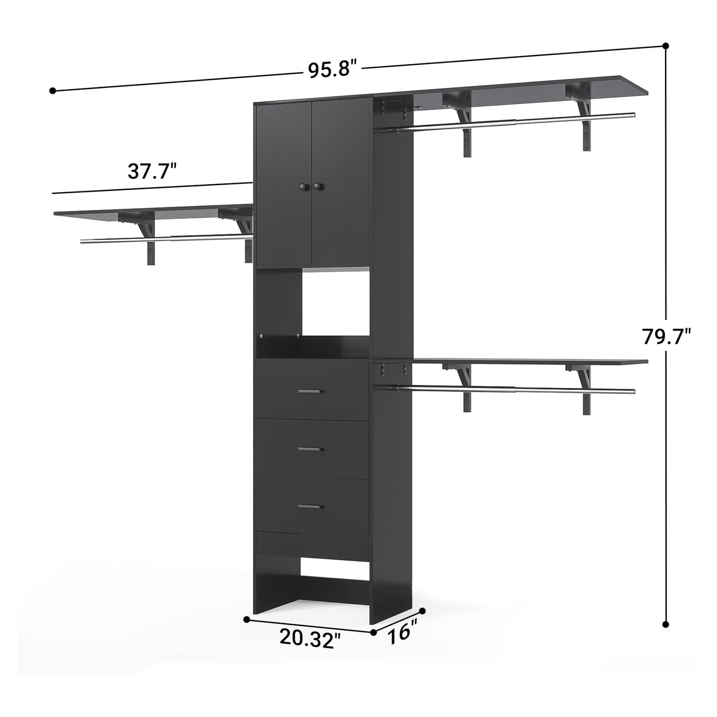 96 '' Closet Organizer System with Wood Drawers and Doors