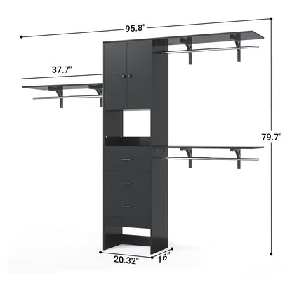 96 '' Closet Organizer System with Wood Drawers and Doors