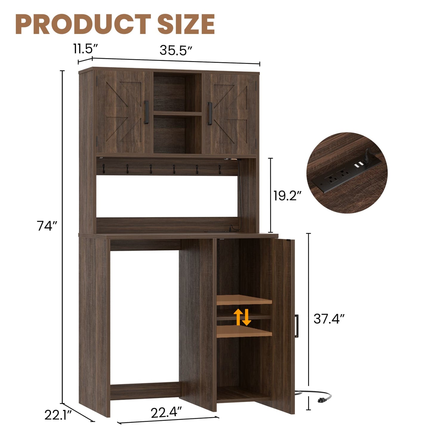 3-in-1 Mini Fridge Cabinet & Coffee Bar Station - with Power Outlet, LED Light, Microwave Shelf & Wine Storage