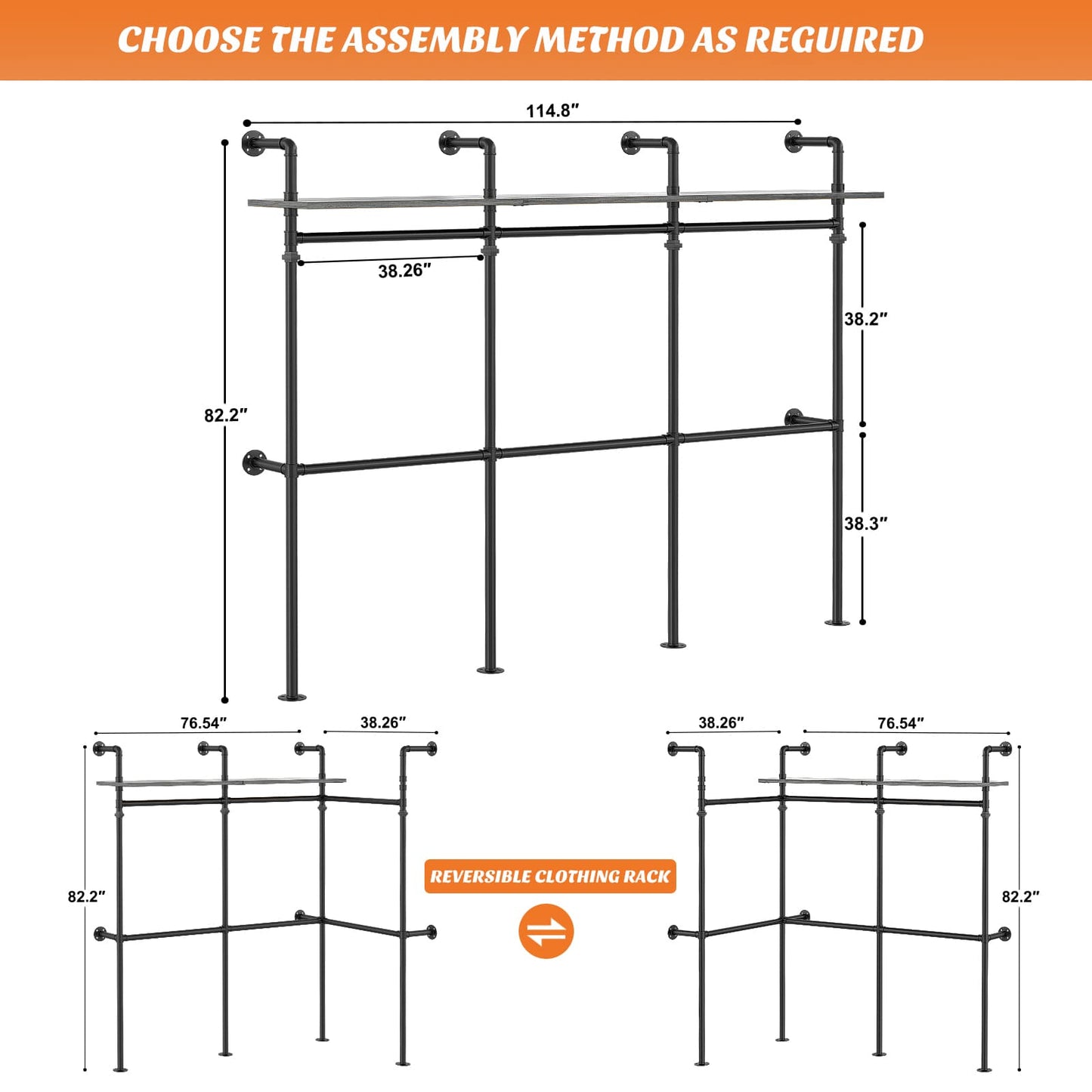 Industrial Pipe Clothing Rack, Heavy Duty Garment Rack
