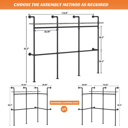 Industrial Pipe Clothing Rack, Heavy Duty Garment Rack