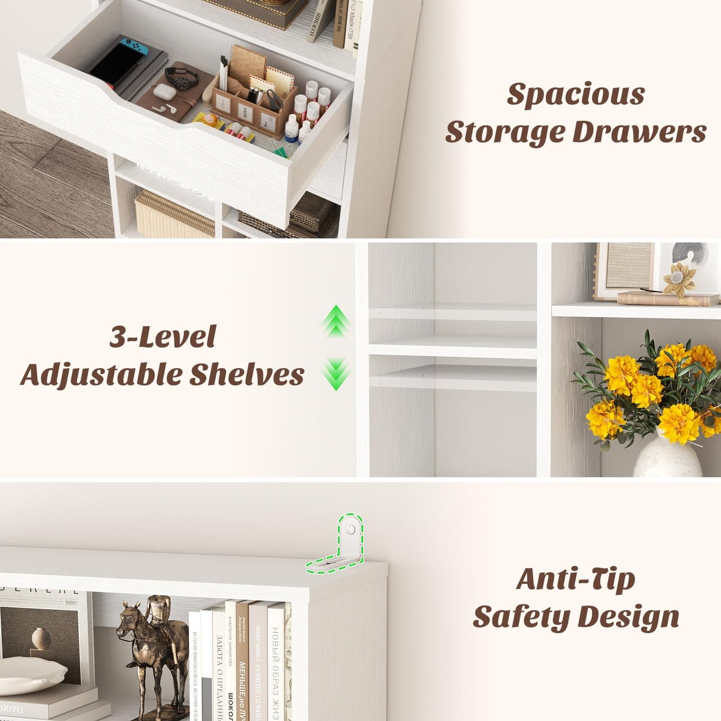 Tall Closet Organizer with 2 Drawers, 79.7" Narrow Freestanding Storage Cabinet, Space-Saving Wood Garment Organizer for Bedroom, Entryway