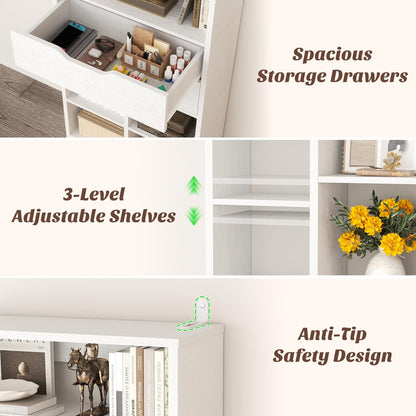 Tall Closet Organizer with 2 Drawers, 79.7" Narrow Freestanding Storage Cabinet, Space-Saving Wood Garment Organizer for Bedroom, Entryway