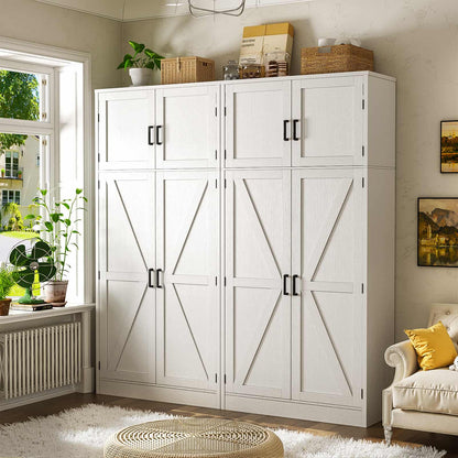 Farmhouse Kitchen Pantry Storage Cabinet with Adjustable Shelves and Barn Doors