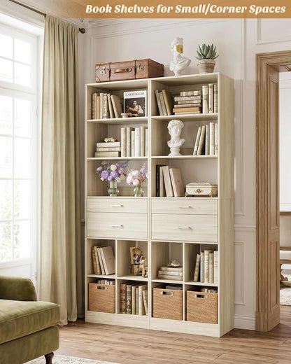 Tall Vertical Closet System, 18.9" Width Freestanding Wardrobe Storage Unit with Adjustable Shelves & Smooth-Glide Drawers