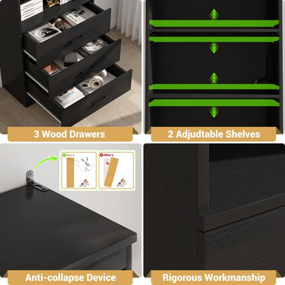 71" Tall Bookcases with 3 Large Drawers & 3 Shelves, Wooden Bookshelf for Living Room Offic