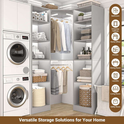 Corner Closet System with 12 Shelves, 40" Large Corner Closet Organizer System with 2 Hanging Rods