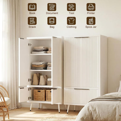 51.2" Freestanding Storage Cabinet with 4 Fluted Doors, Adjustable Shelves & Raised Legs - Wobble-Free Organizer for Bathroom, Kitchen, Living Room
