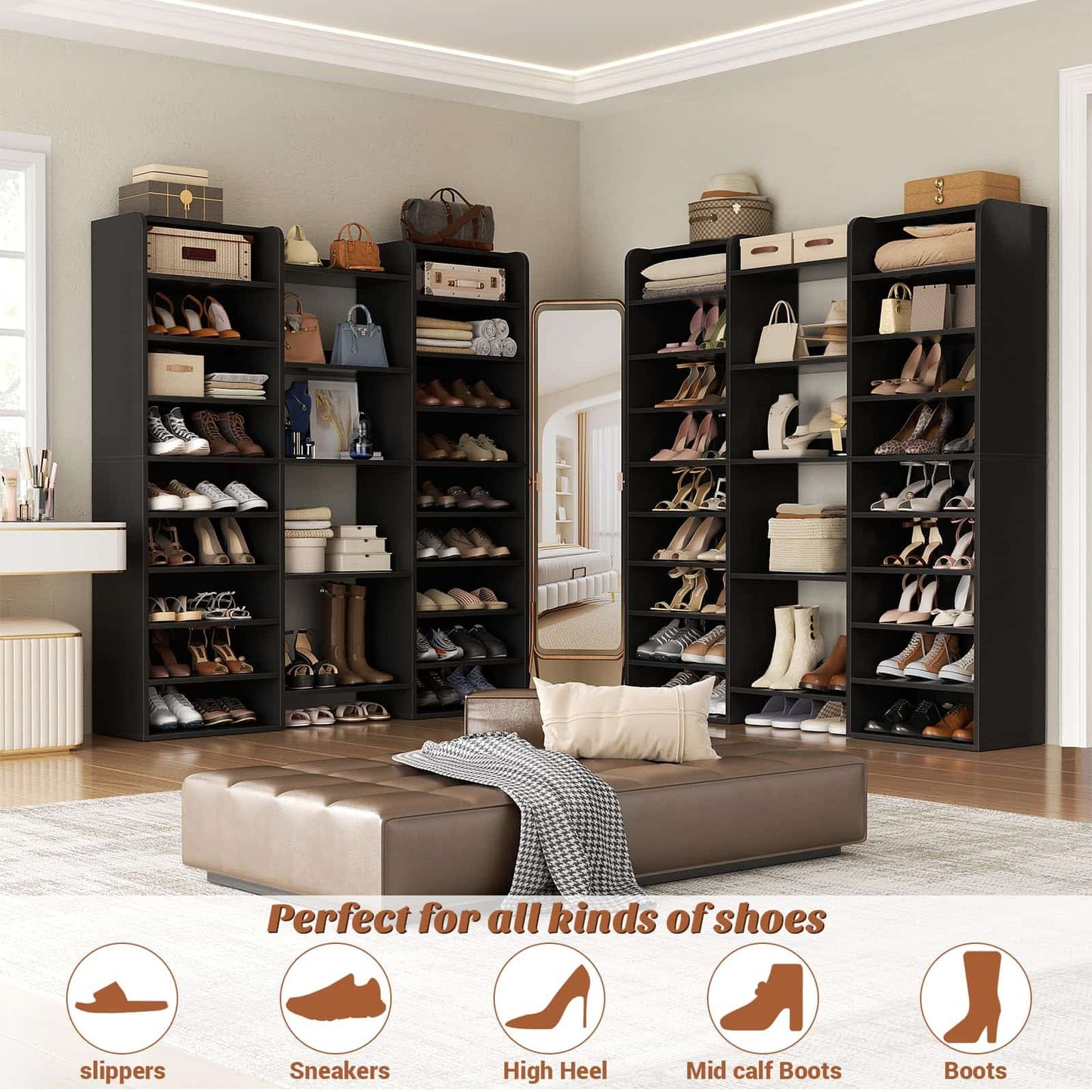 14-Tier Shoe Organizer - Holds 46+ Pairs, 22-Cubby Space-Saving Shoe Cabinet for Entryway, Hallway, Bedroom