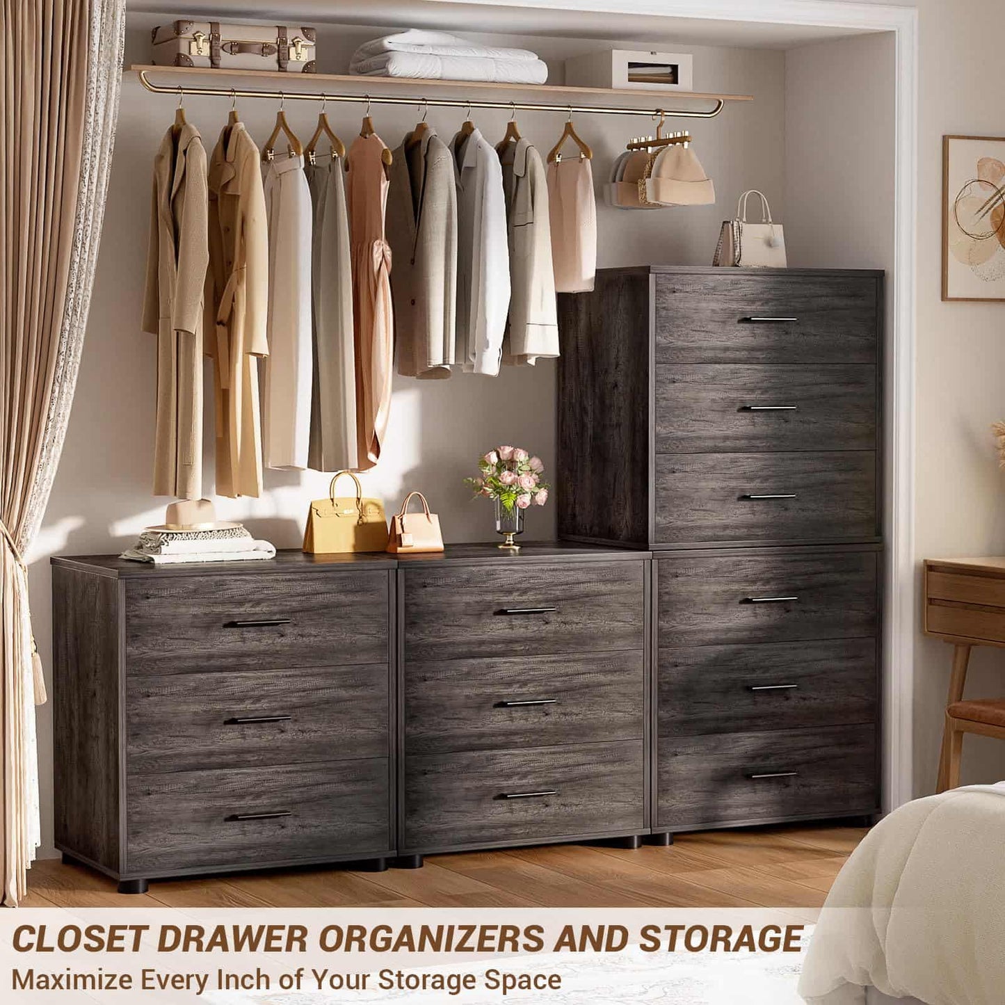 2-Pack Stackable Large Walk-in Closet Drawer System, Heavy-Duty Storage Organizer for Bedroom, Living Room & Closet
