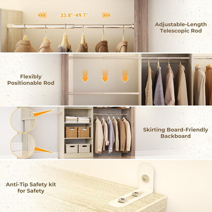 20.5-120'' W Closet Organizer System with 5 Hanging Rods, Shelving Tower