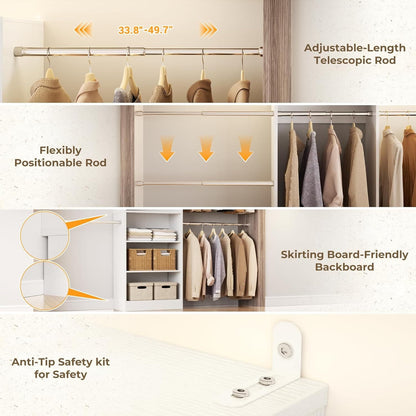 20.5-120'' W Closet Organizer System with 5 Hanging Rods, Shelving Tower