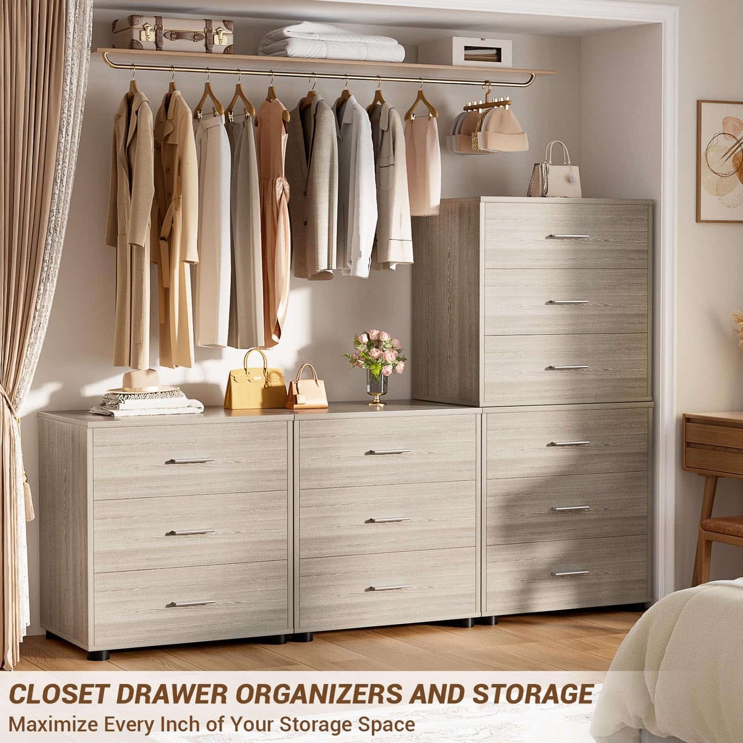 2-Pack Stackable Large Walk-in Closet Drawer System, Heavy-Duty Storage Organizer for Bedroom, Living Room & Closet