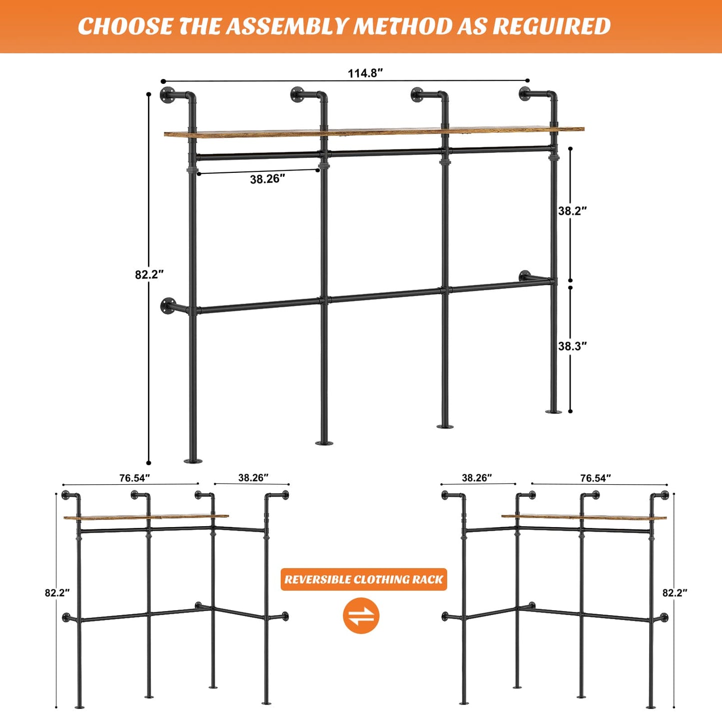 Industrial Pipe Clothing Rack, Heavy Duty Garment Rack
