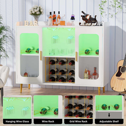 Assembled Wine Bar Cabinet with Power Outlet and LED Lights