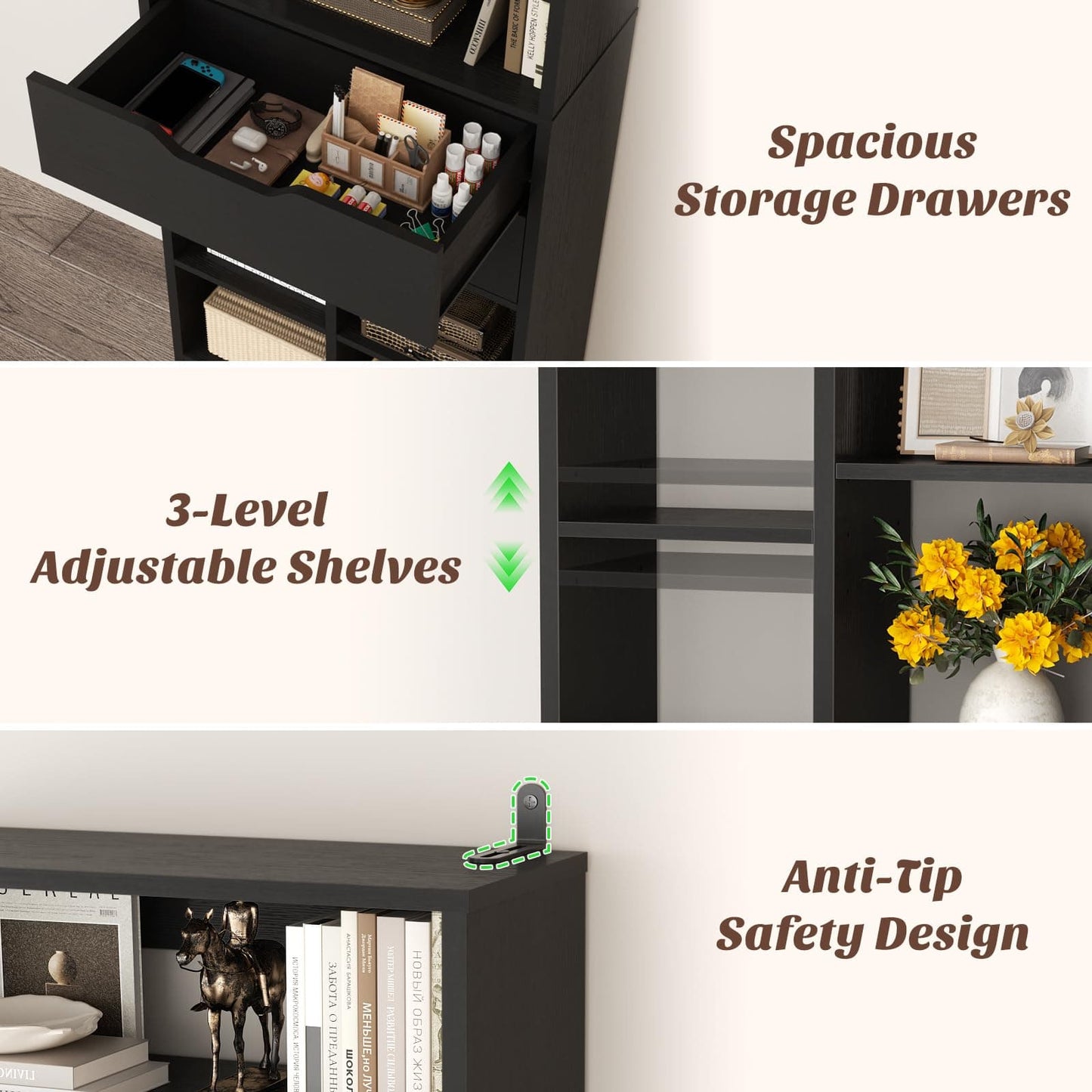 Tall Closet Organizer with 2 Drawers, 79.7" Narrow Freestanding Storage Cabinet, Space-Saving Wood Garment Organizer for Bedroom, Entryway