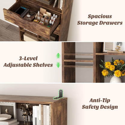 Tall Closet Organizer with 2 Drawers, 79.7" Narrow Freestanding Storage Cabinet, Space-Saving Wood Garment Organizer for Bedroom, Entryway