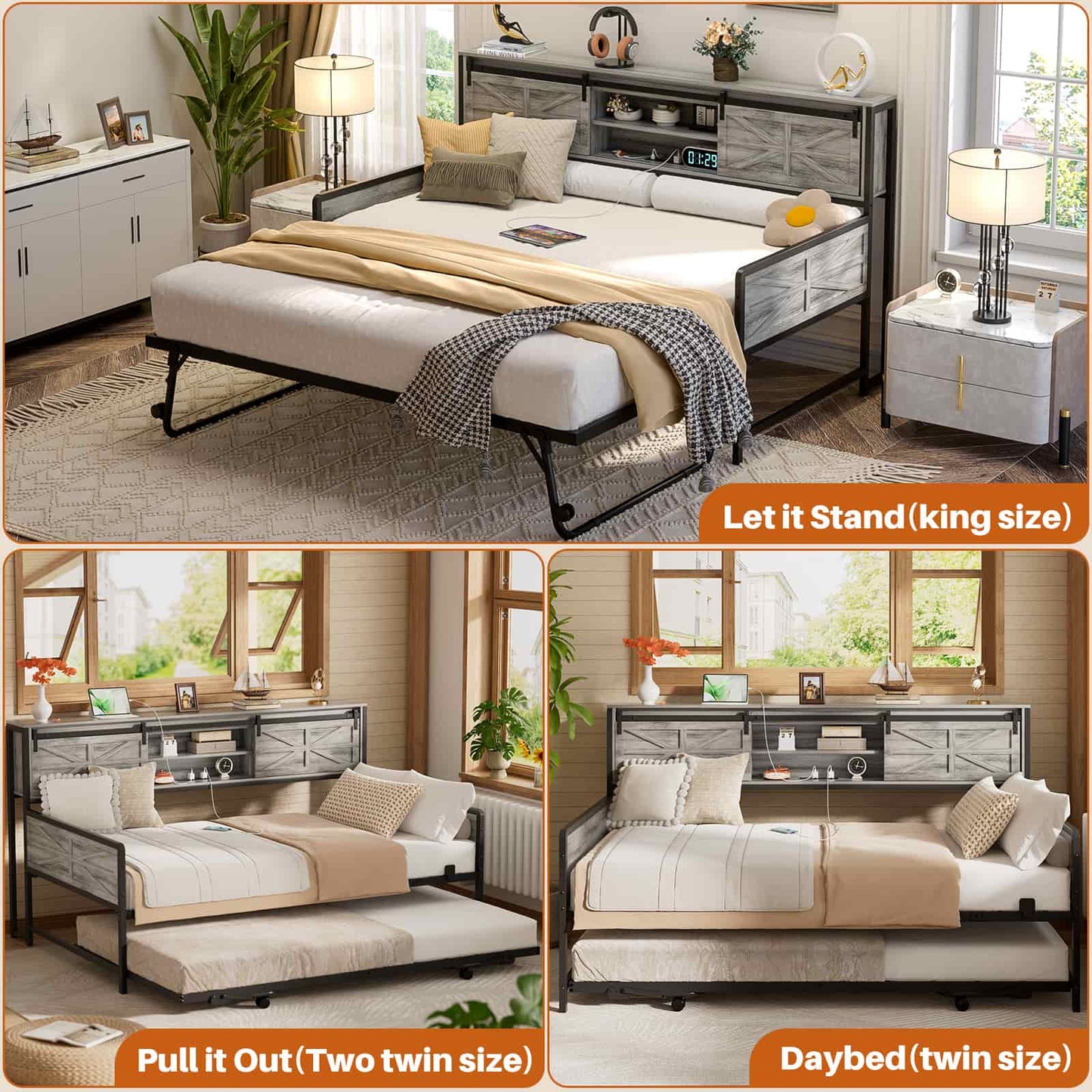 Farmhouse Twin Daybed with Pop-Up Trundle