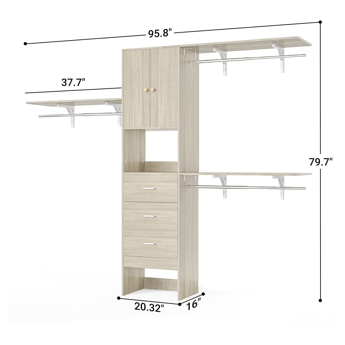 96 '' Closet Organizer System with Wood Drawers and Doors