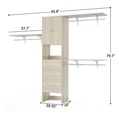 96 '' Closet Organizer System with Wood Drawers and Doors