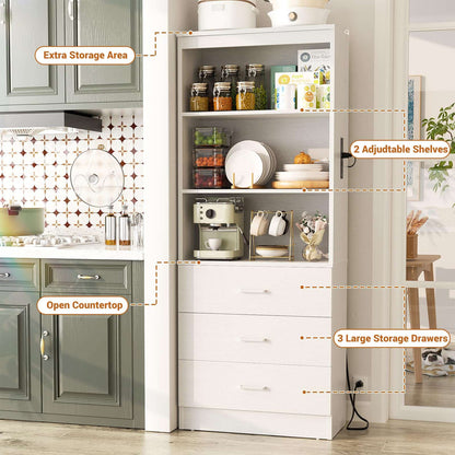 71" Tall Bookcases with 3 Large Drawers & 3 Shelves, Wooden Bookshelf for Living Room Offic