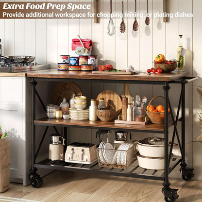 Industrial Mobile Kitchen Island Cart with Wheels: 3-Tier Storage, Lockable Casters for Kitchen, Dining & Small Spaces