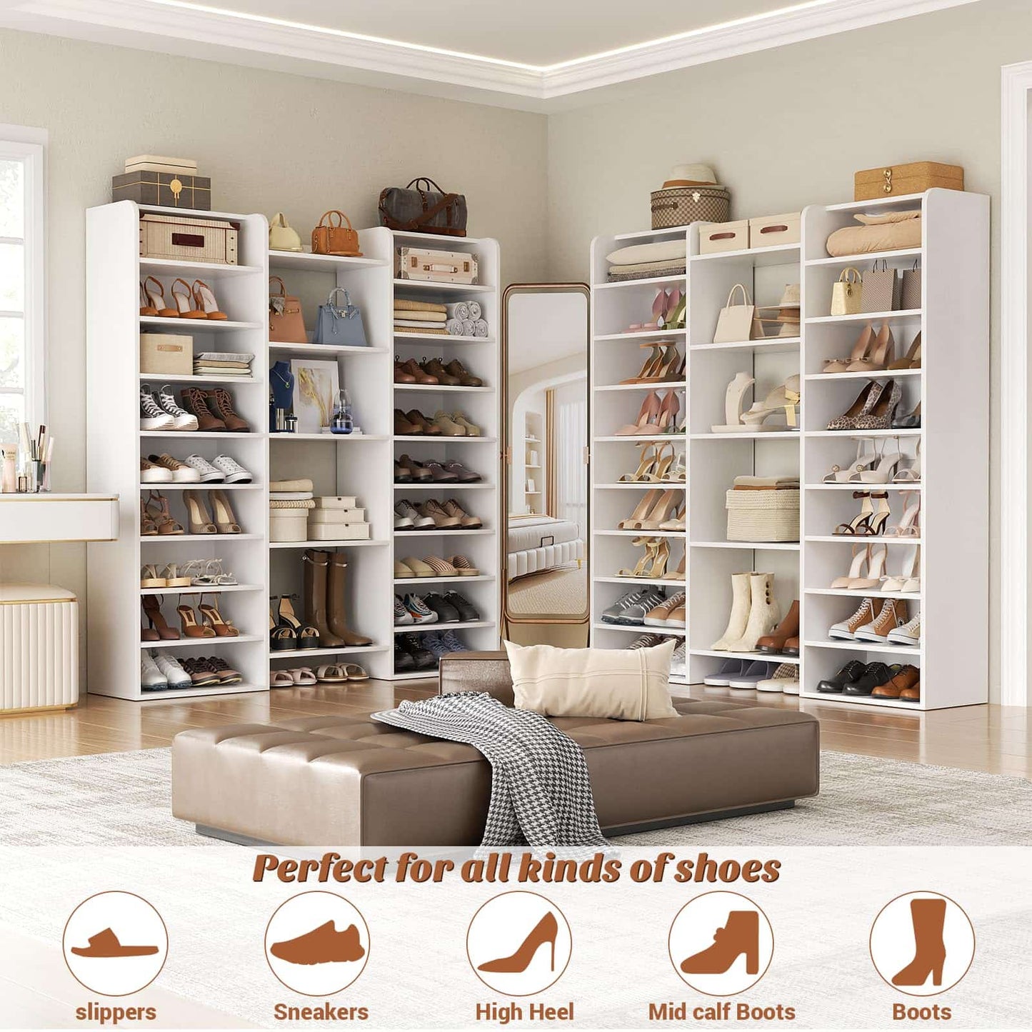 14-Tier Shoe Organizer - Holds 46+ Pairs, 22-Cubby Space-Saving Shoe Cabinet for Entryway, Hallway, Bedroom