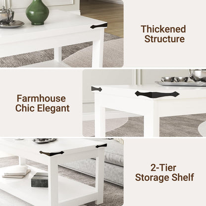 43.3” Farmhouse Wood Coffee Table with Storage Shelf, Modern Center Table for Living Room