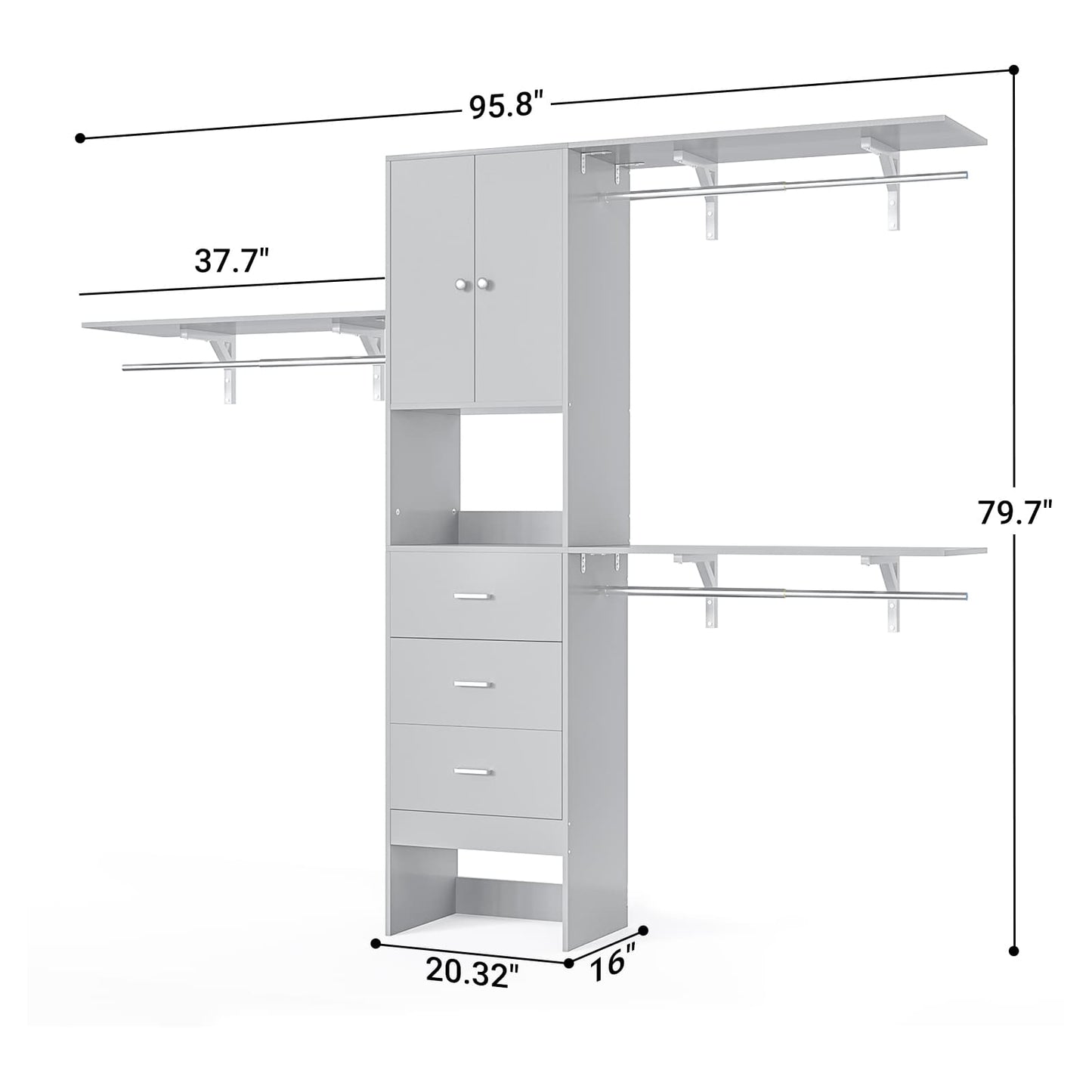 96 '' Closet Organizer System with Wood Drawers and Doors