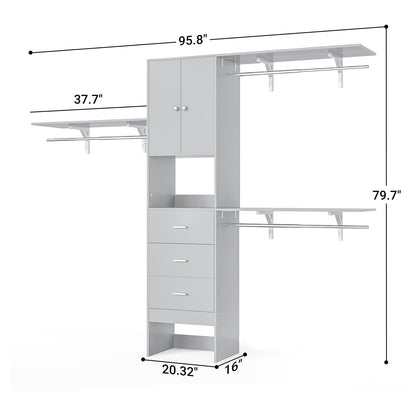 96 '' Closet Organizer System with Wood Drawers and Doors