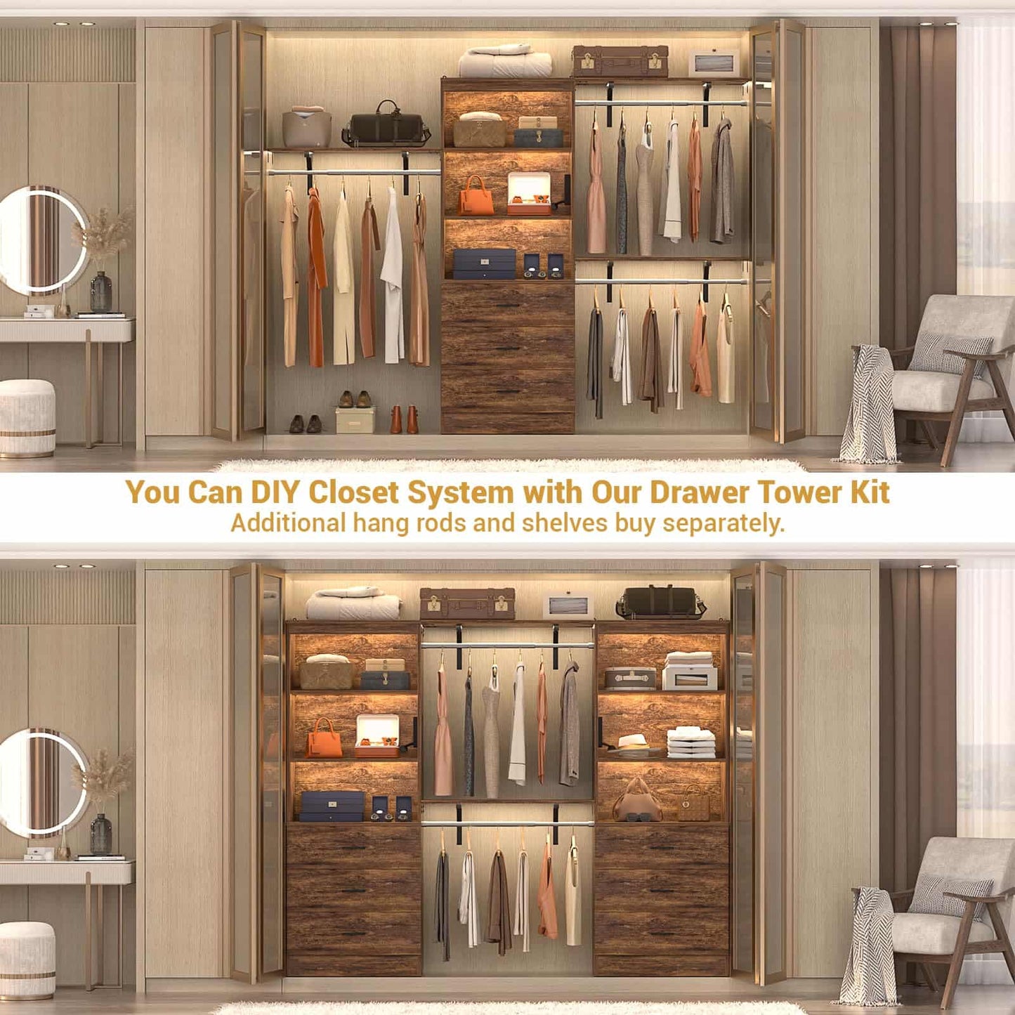 71" Tall Bookcases with 3 Large Drawers & 3 Shelves, Wooden Bookshelf for Living Room Offic