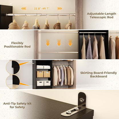 20.5-120'' W Closet Organizer System with 5 Hanging Rods, Shelving Tower