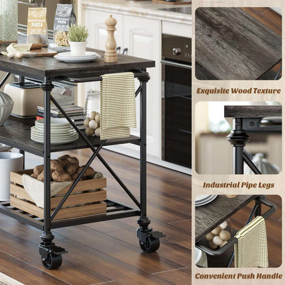 Industrial Mobile Kitchen Island Cart with Wheels: 3-Tier Storage, Lockable Casters for Kitchen, Dining & Small Spaces