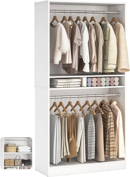 36" Freestanding Closet System with 2 Hanging Rods & Adjustable Shelves