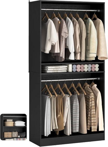 36" Freestanding Closet System with 2 Hanging Rods & Adjustable Shelves