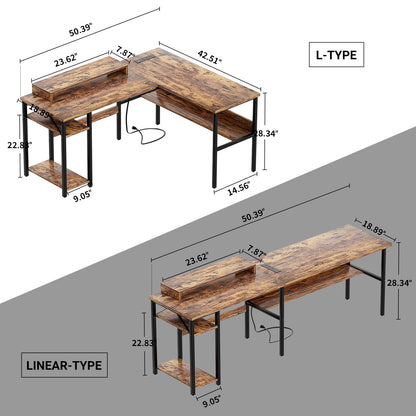 Reversible L Shaped Desk with Magic Power Outlets and USB Charging Ports