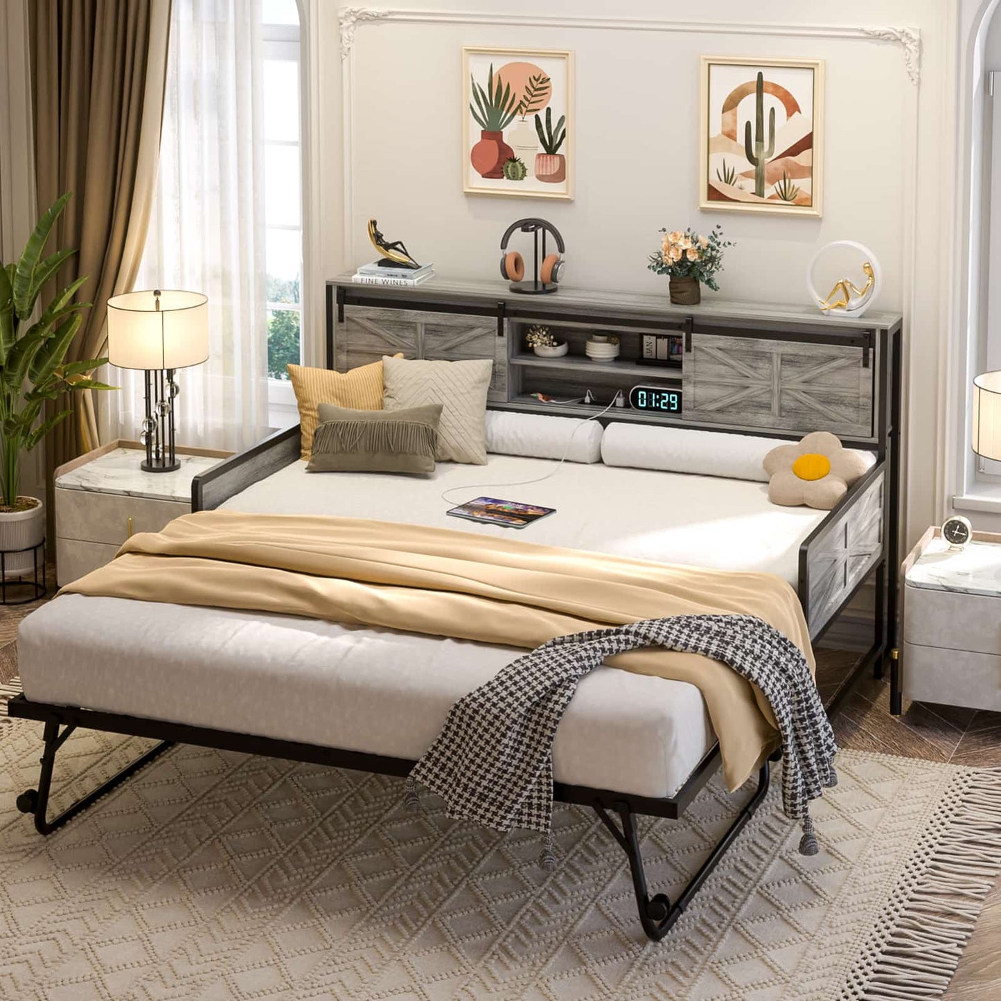 Farmhouse Twin Daybed with Pop-Up Trundle