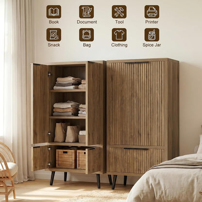 51.2" Freestanding Storage Cabinet with 4 Fluted Doors, Adjustable Shelves & Raised Legs - Wobble-Free Organizer for Bathroom, Kitchen, Living Room