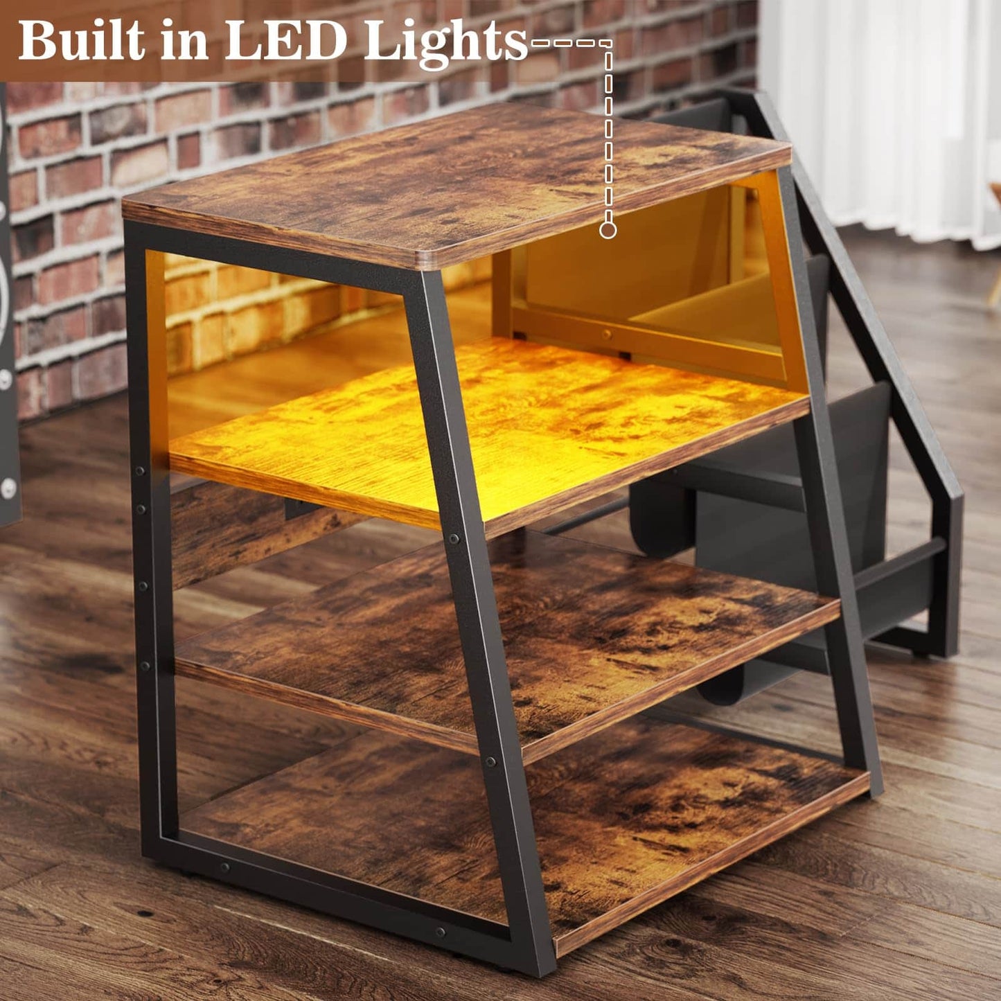 4-Tier Media Stand with Vinyl Storage, Power Outlets & LED Lights